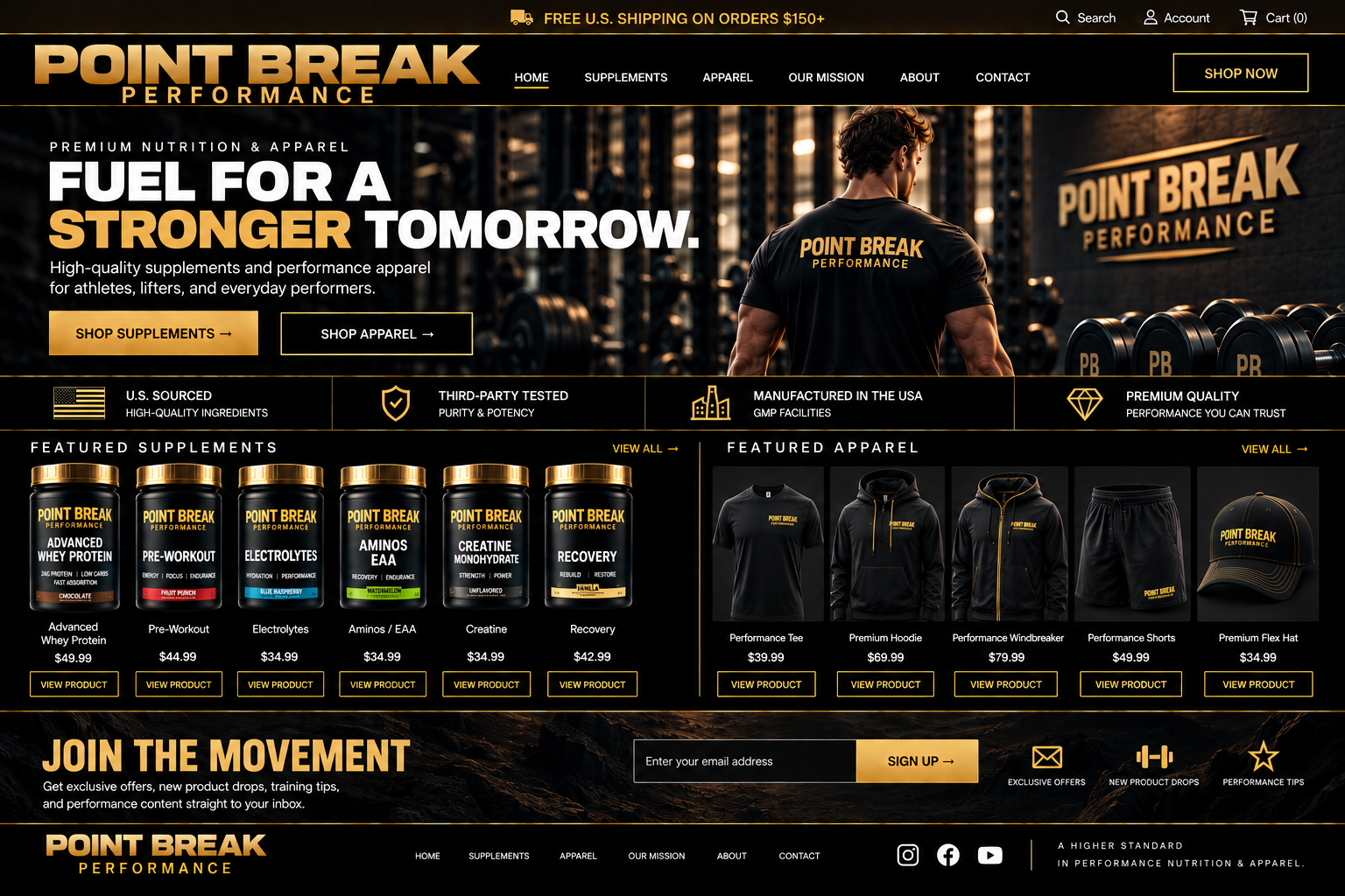 Point Break Performance premium nutrition and apparel homepage